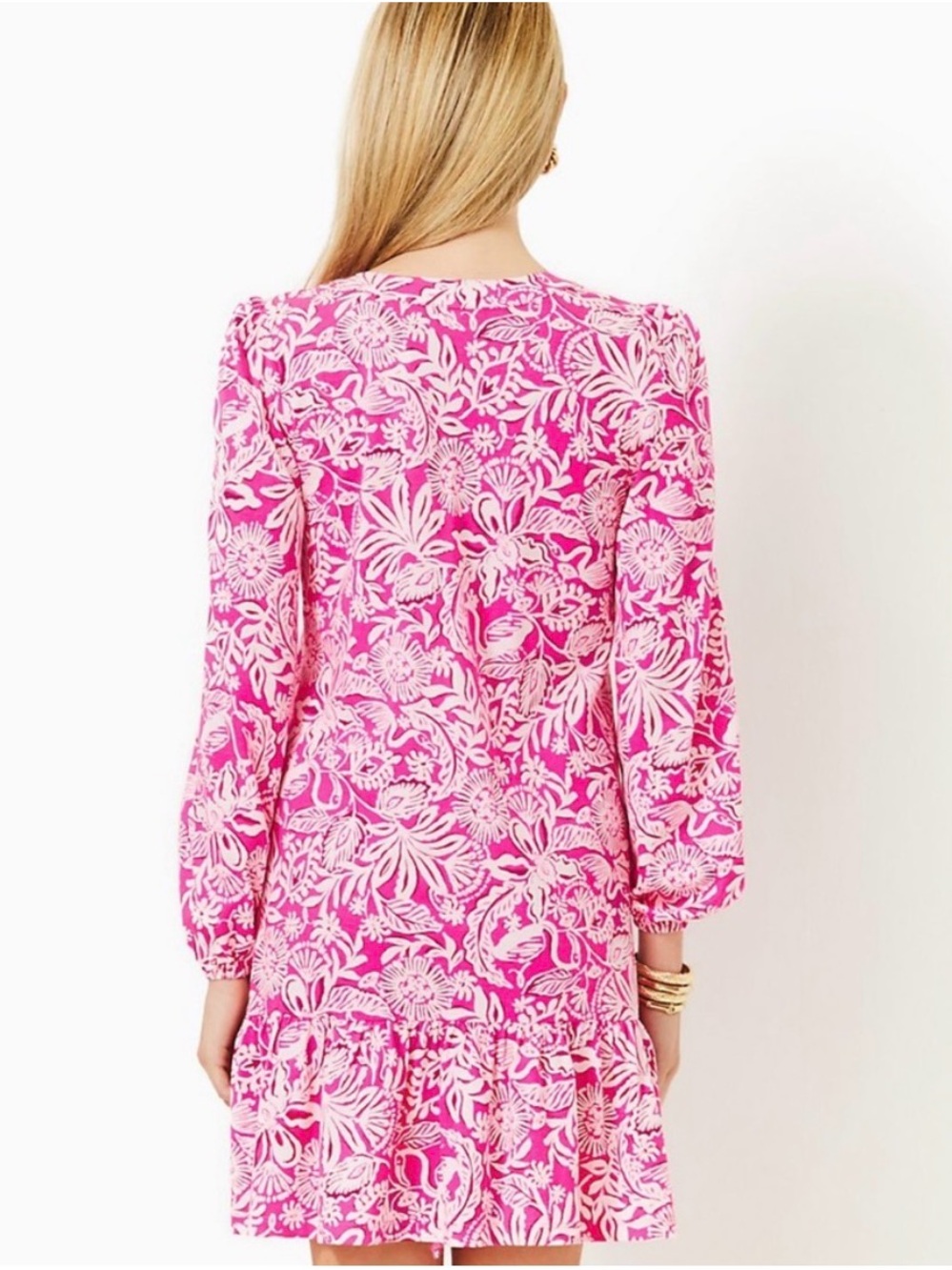 Lilly Pulitzer Hot Pink & White Floral V-Neck Swim Coverup Dress - Picture 2 of 6